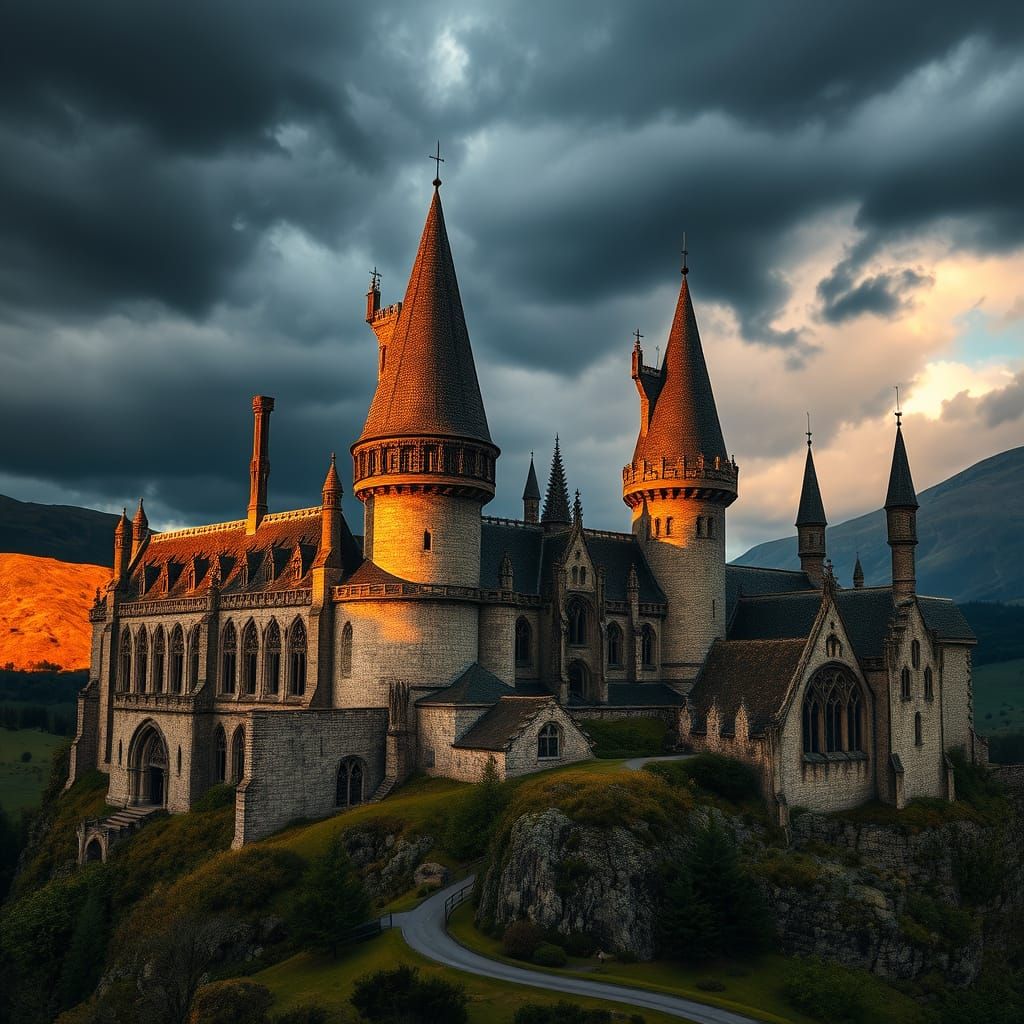 Hogwarts Castle in Dramatic Stormy Weather