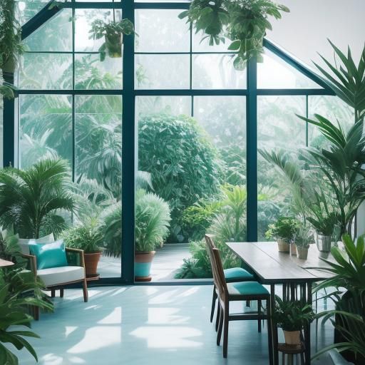Aquamarine Modern Dining Room with Plants