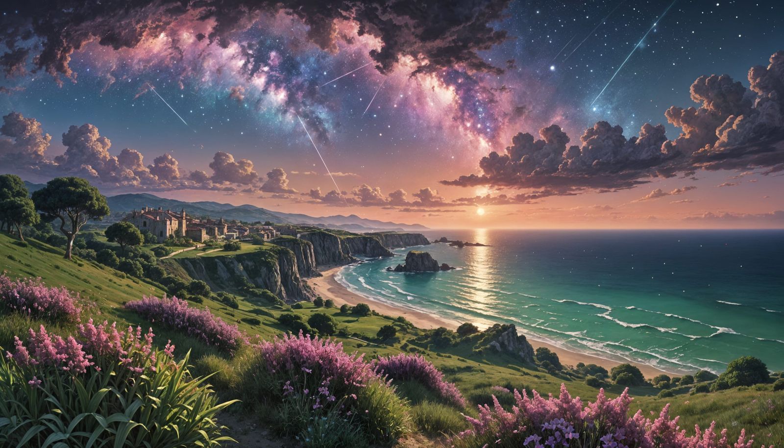 Vibrant Nebula Galaxy Over Mediterranean Coast at Dawn