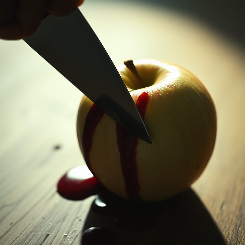 Cursed Apple Bleeding When Cut: Horror Image