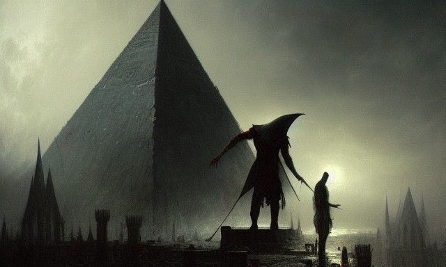 Pyramid Head Action Painting in Horror Style