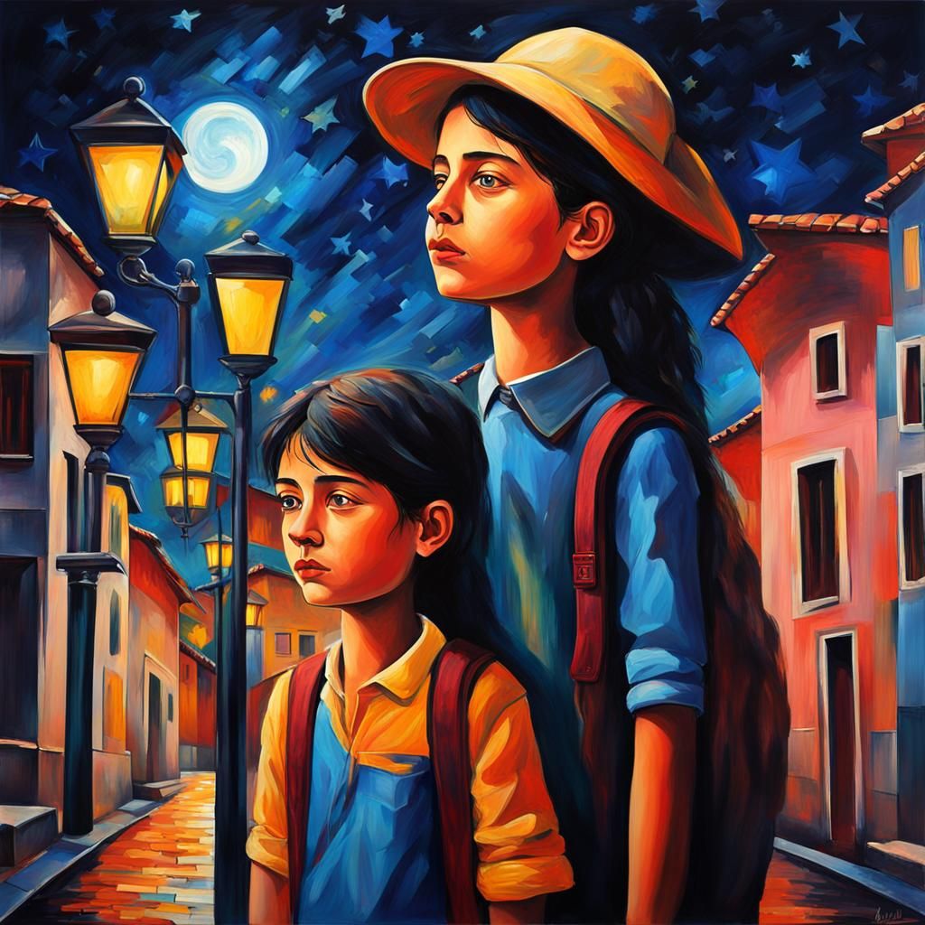 Blind Girl Guides in Hyperrealistic Splash Art