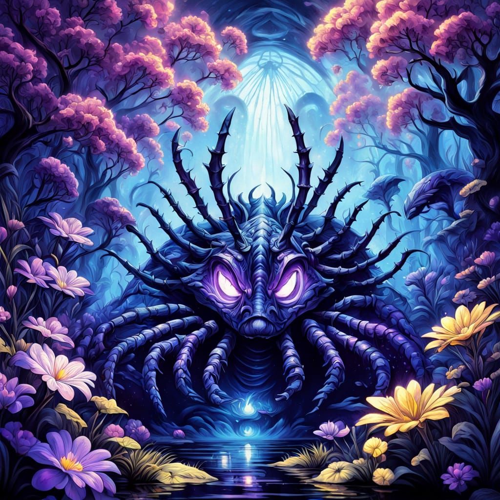 Surreal Vampire Centipede Emerges from Crystal Swamp in Vibr...