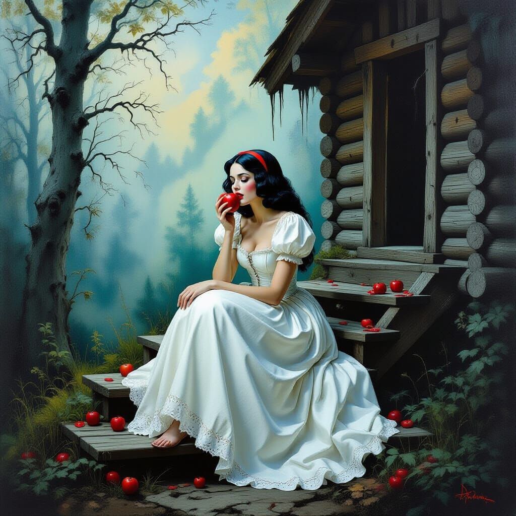 Snow White's Surreal Encounter: A Dali-esque Dream