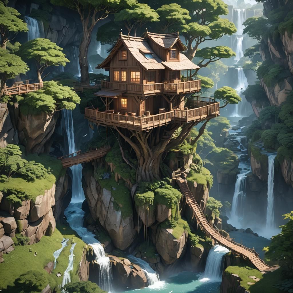 Anime Treehouse in Waterfall Valley