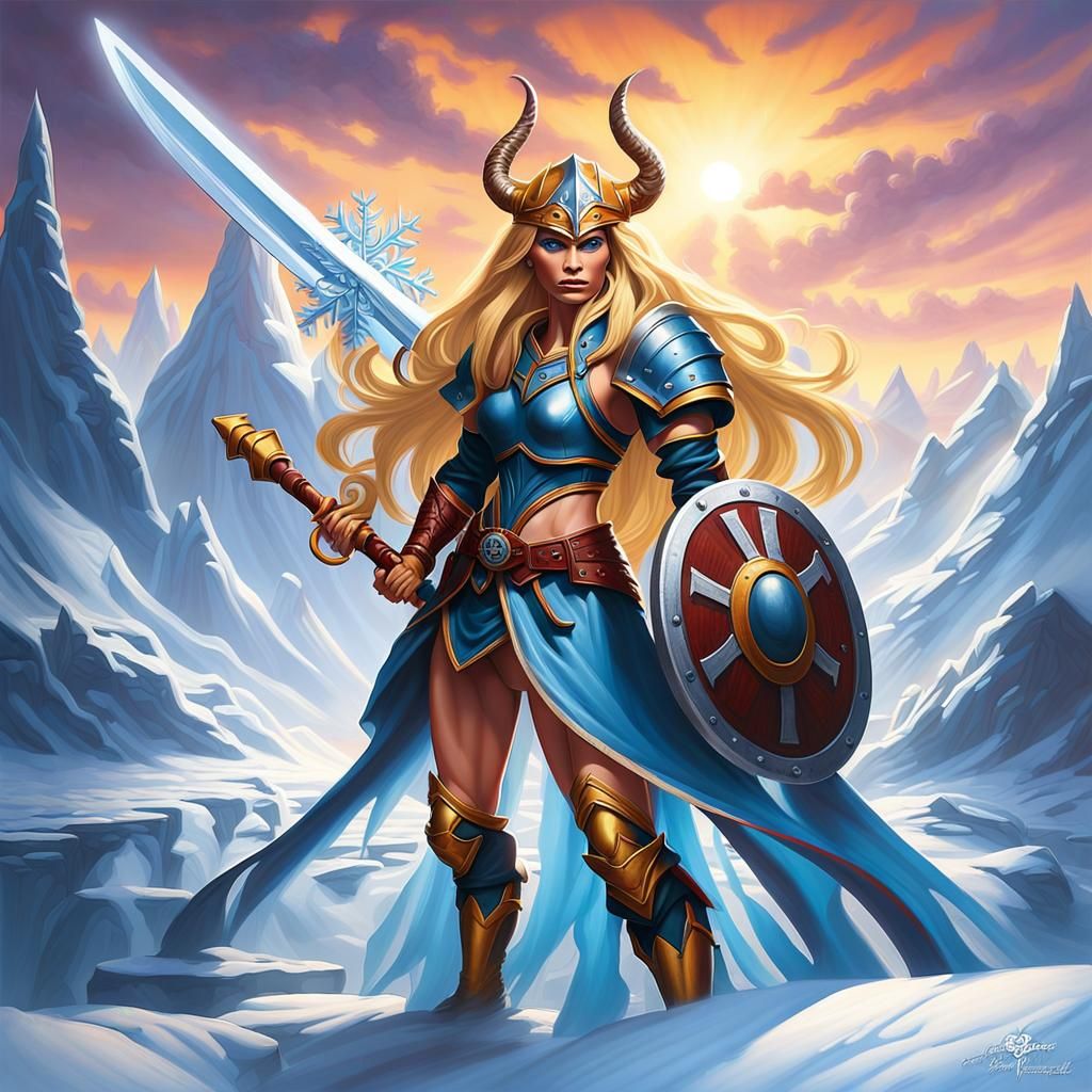 Viking Warrior Barbie in Frozen Fjord Landscape