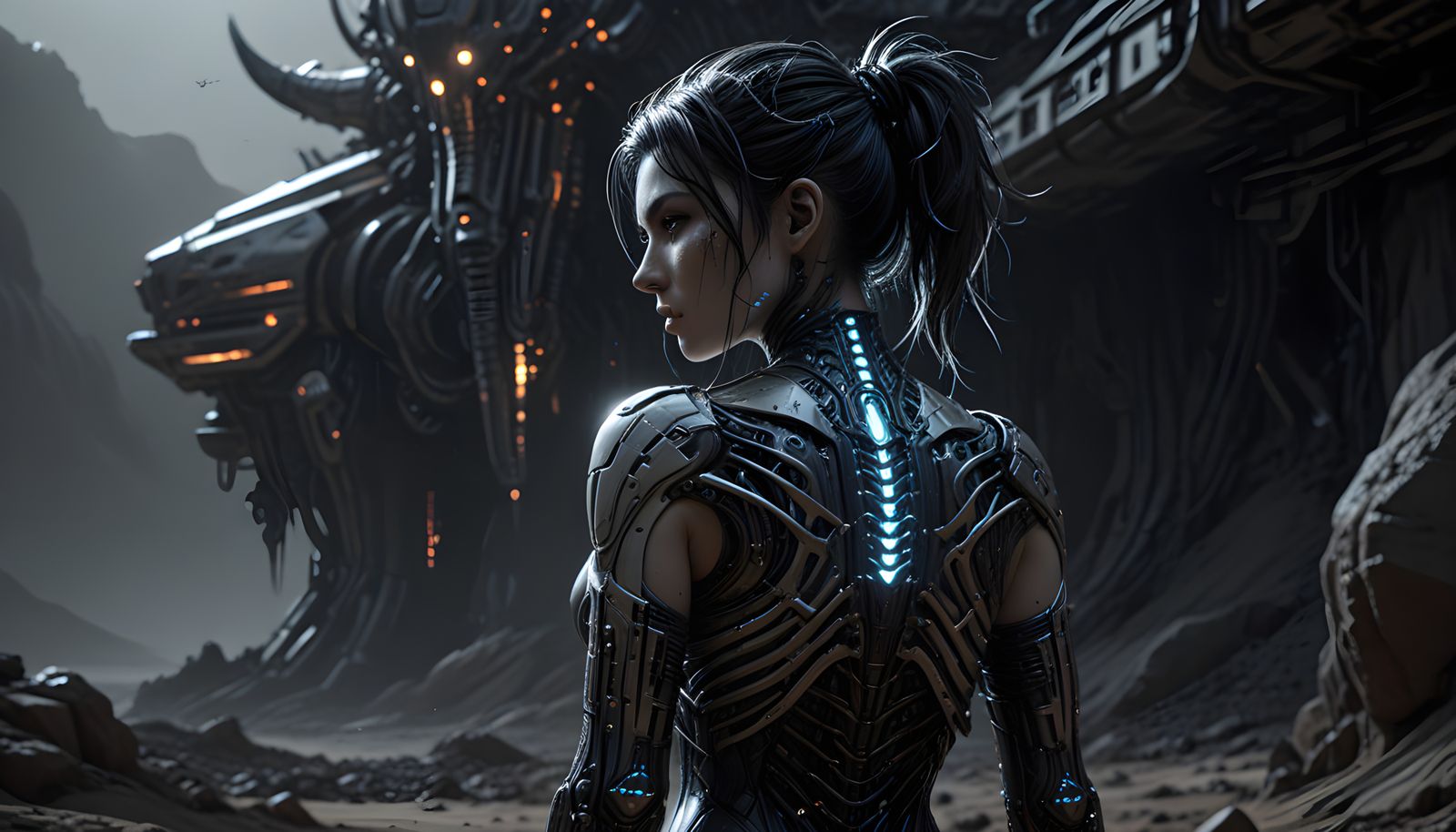 Cyberpunk Anime Woman in Desert Landscape