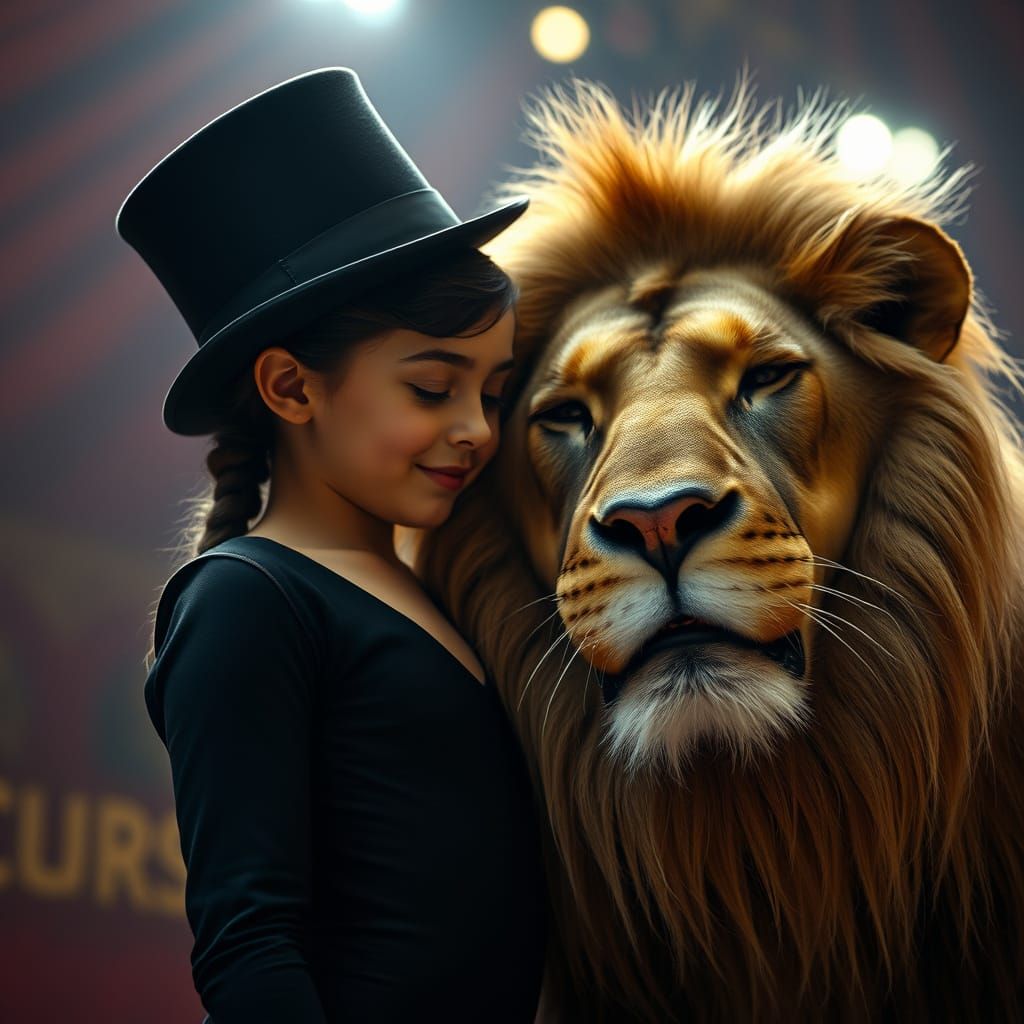 A Girl and Her Lion in 1930s Circus Glamour
