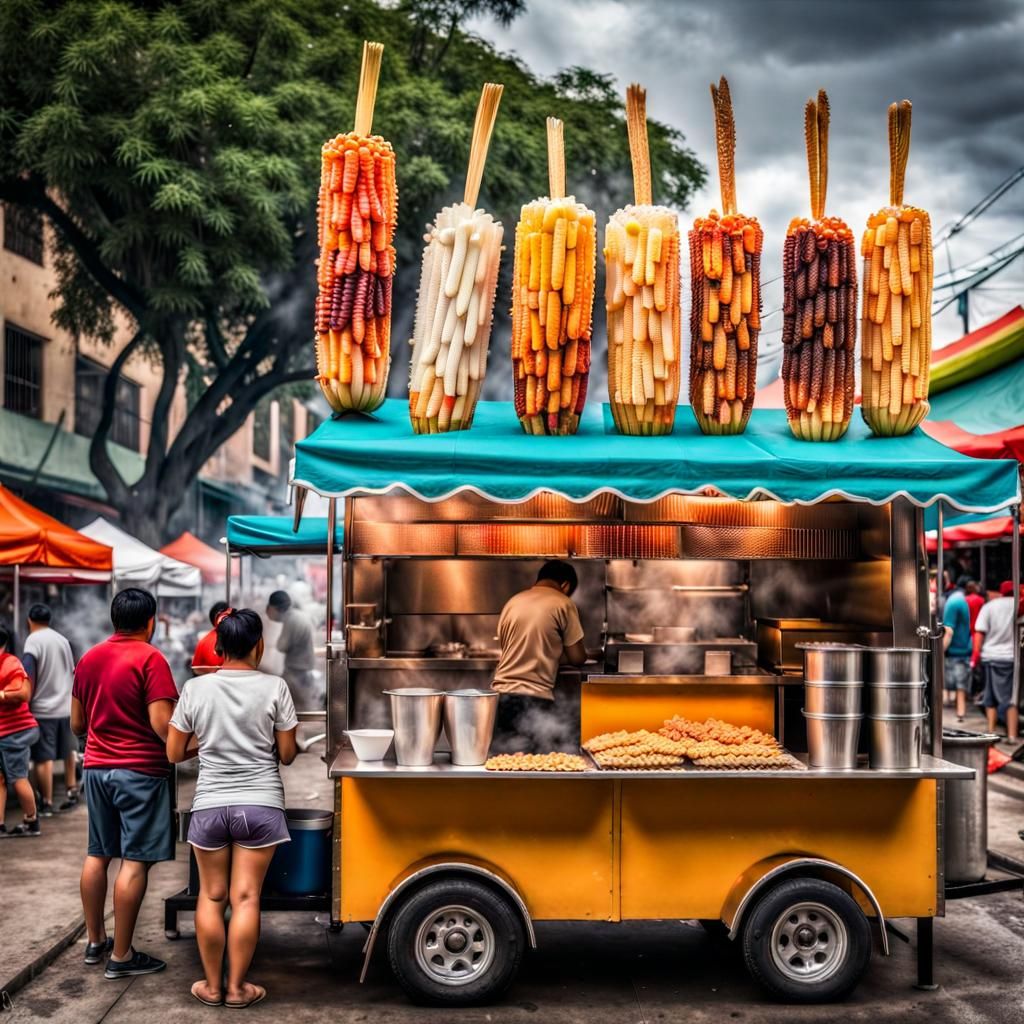 Mexican Street Food Scene in Hyperrealistic Detail