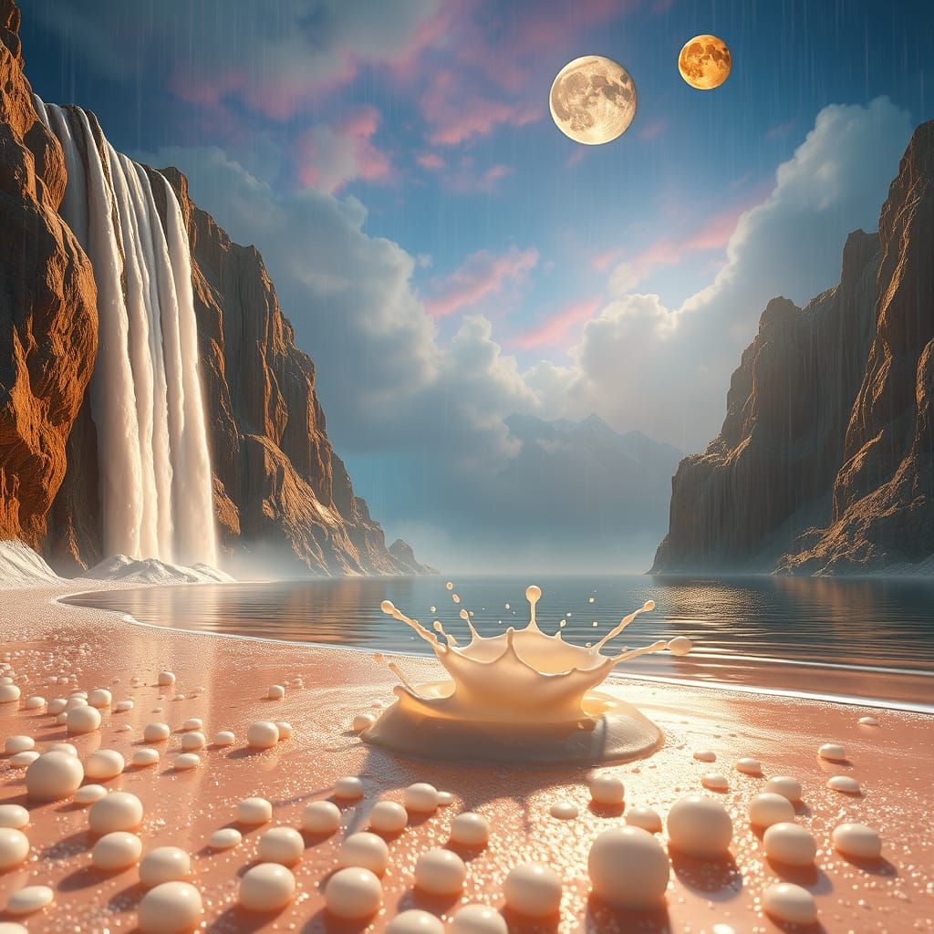 Majestic Waterfall of Milk and Pearls under Chrome and Gold ...