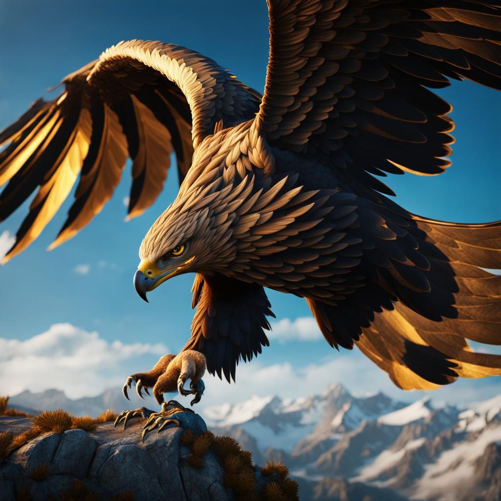 Golden Eagle Flag in Detailed Matte Painting