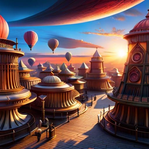 Steampunk Flying Bicycles Over Budapest in Ornate Style