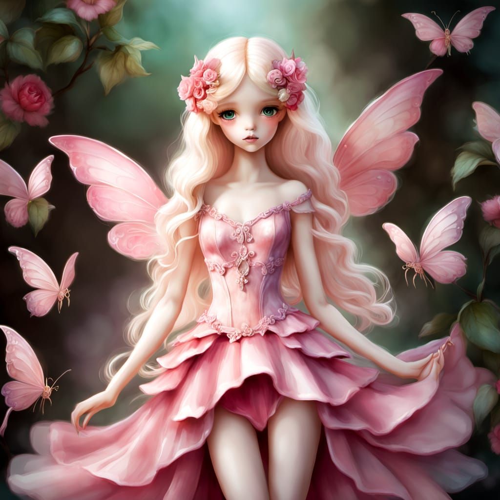 Fairy Doll in Watercolor Style with Pink Accents
