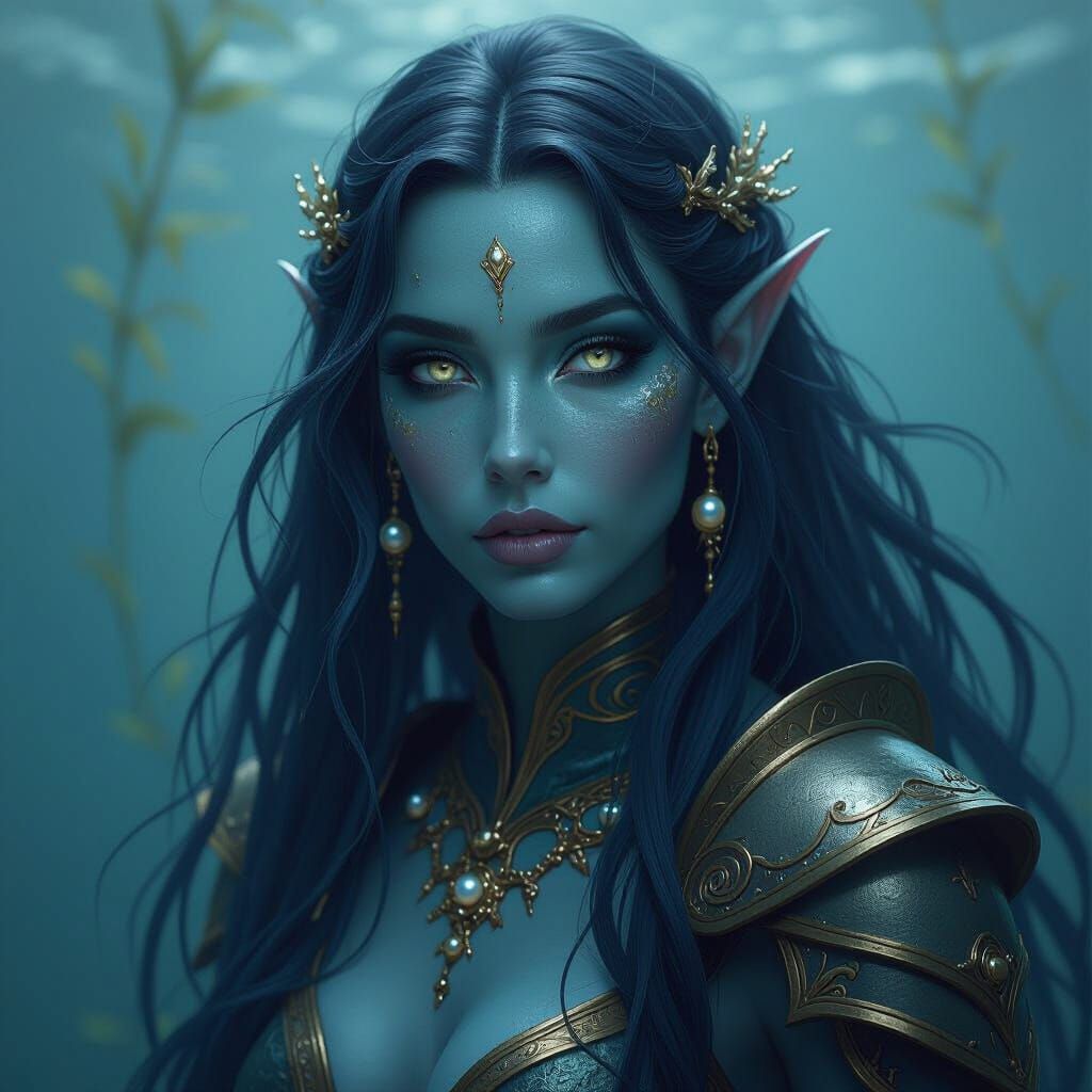 Water Genasi Warrior With Pearl Eyes