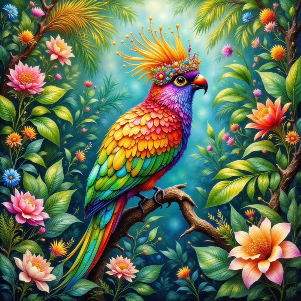 Radiant Bird in Alcohol Watercolor Style