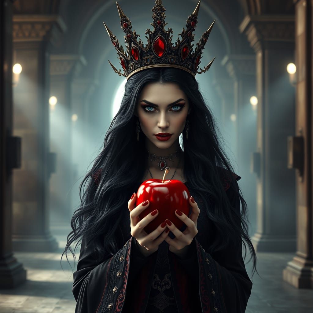 Majestic Evil Queen in Gothic Gown with Spiked Crown