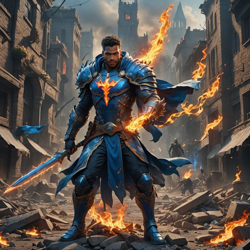 Superhero with Flaming Sword: Fantasy Concept Art
