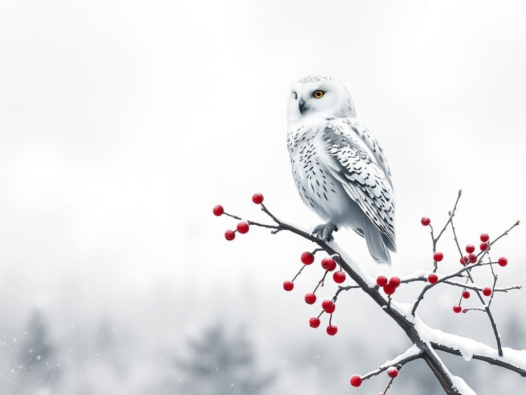 Whimsical Snowy Owl Amidst Winter Wonderland