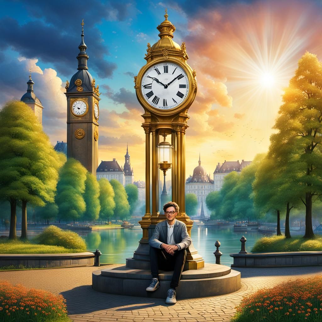 Golden Clock in Park with Couple