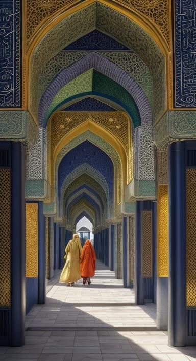 Japanese Mosque: Golden Light in Oil Painting Style