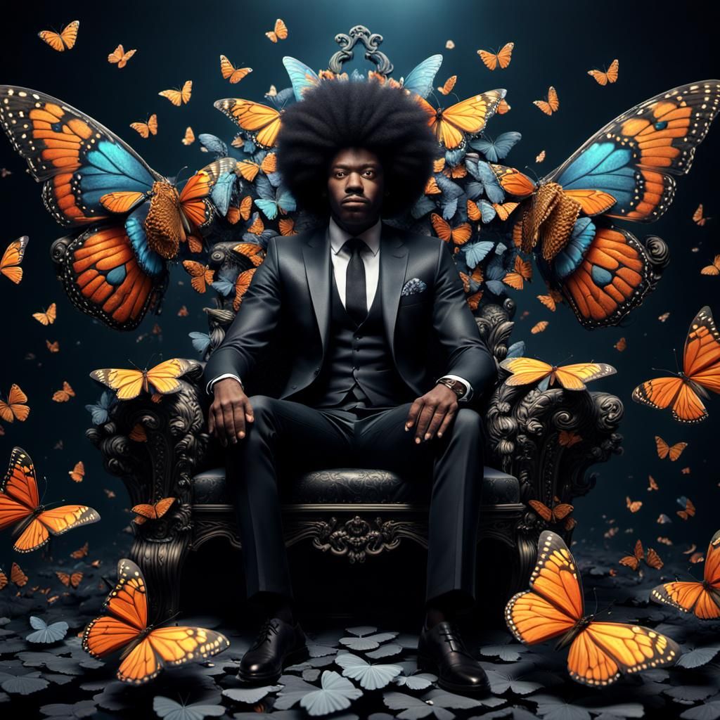 Black Man on Butterfly Throne: Fantasy Concept Art