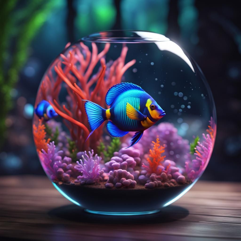 Neon Tropical Fish Aquarium in Glass Ball