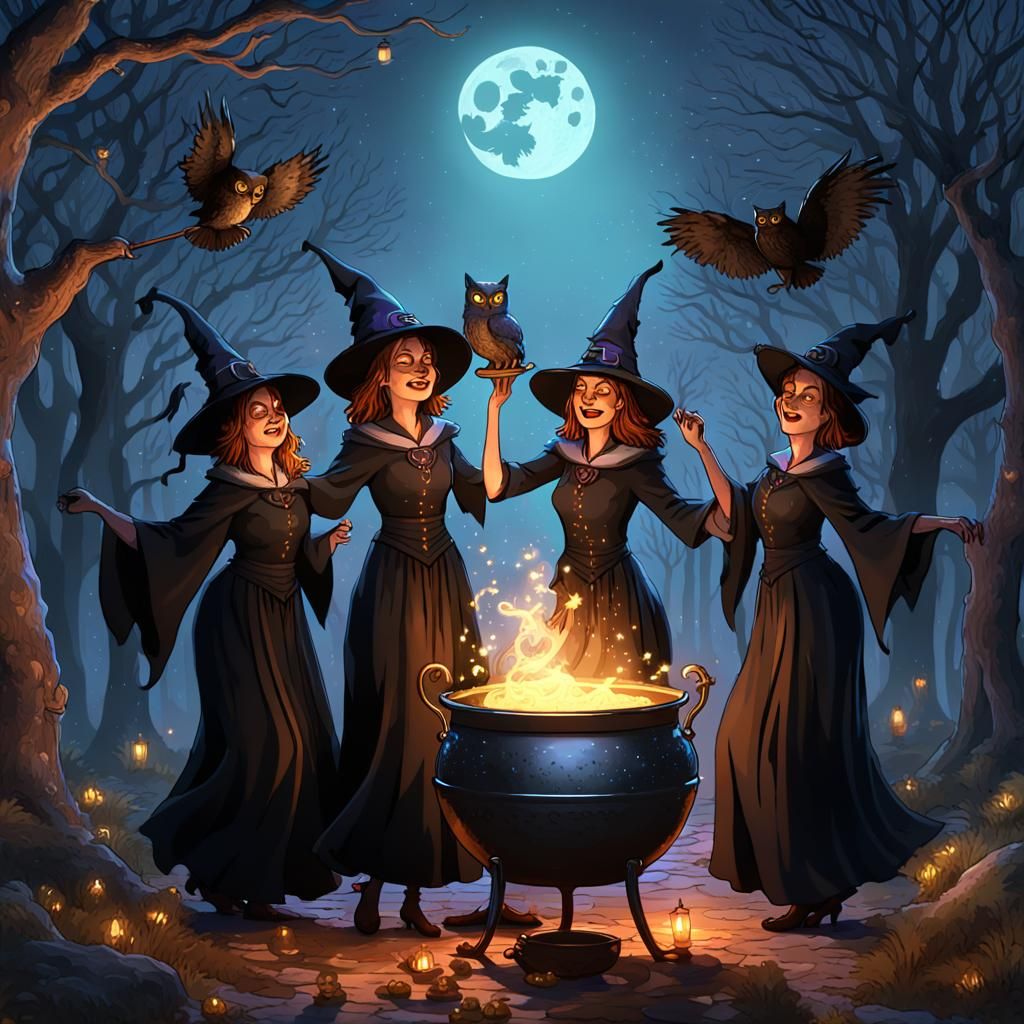Witches' Dance by Moonlight: A Dark Fantasy Scene