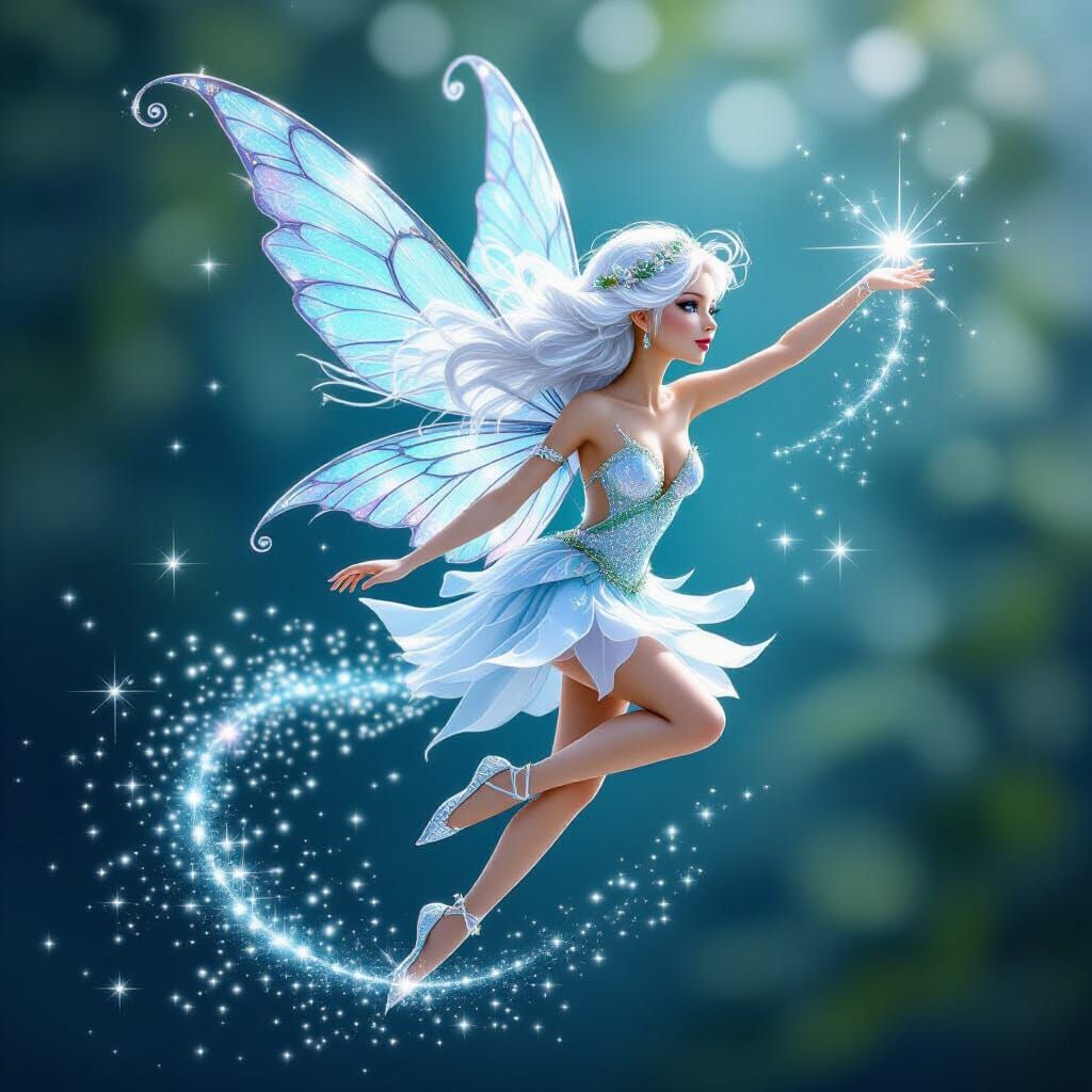 Crystal Fairy in Flight with Shimmering Dust Trail
