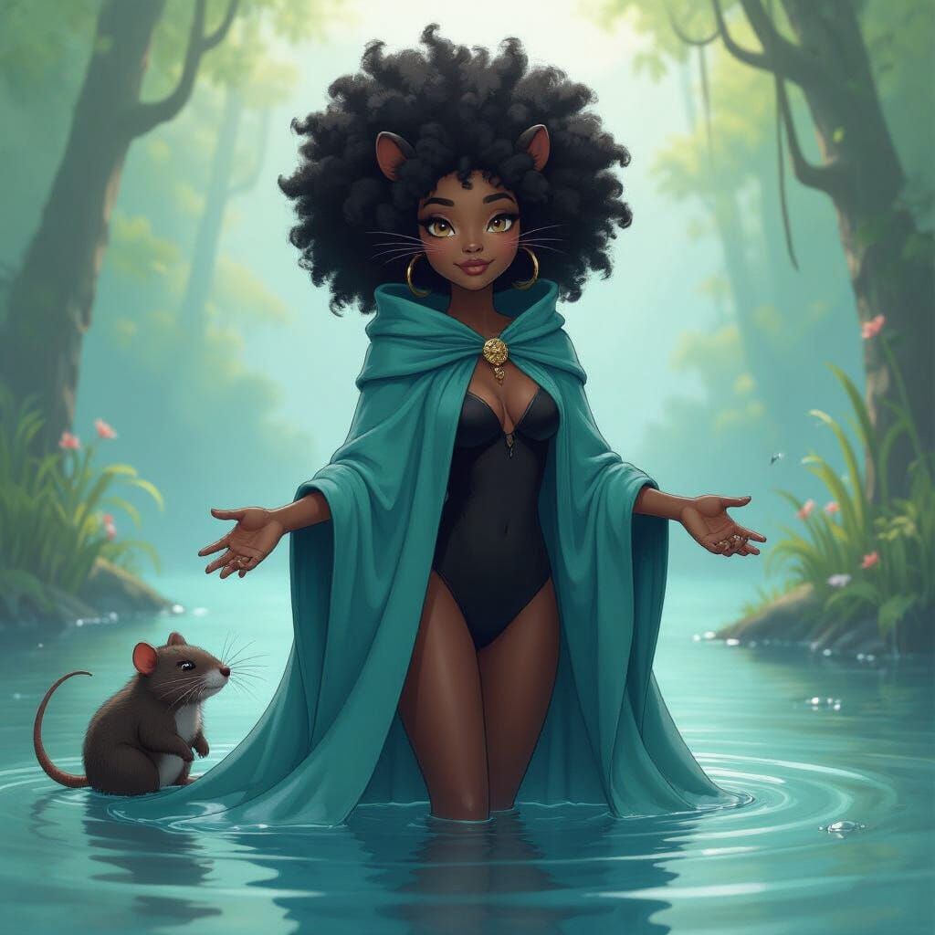 Aquatic Afro-Feminine Humanoid in Watery Realm
