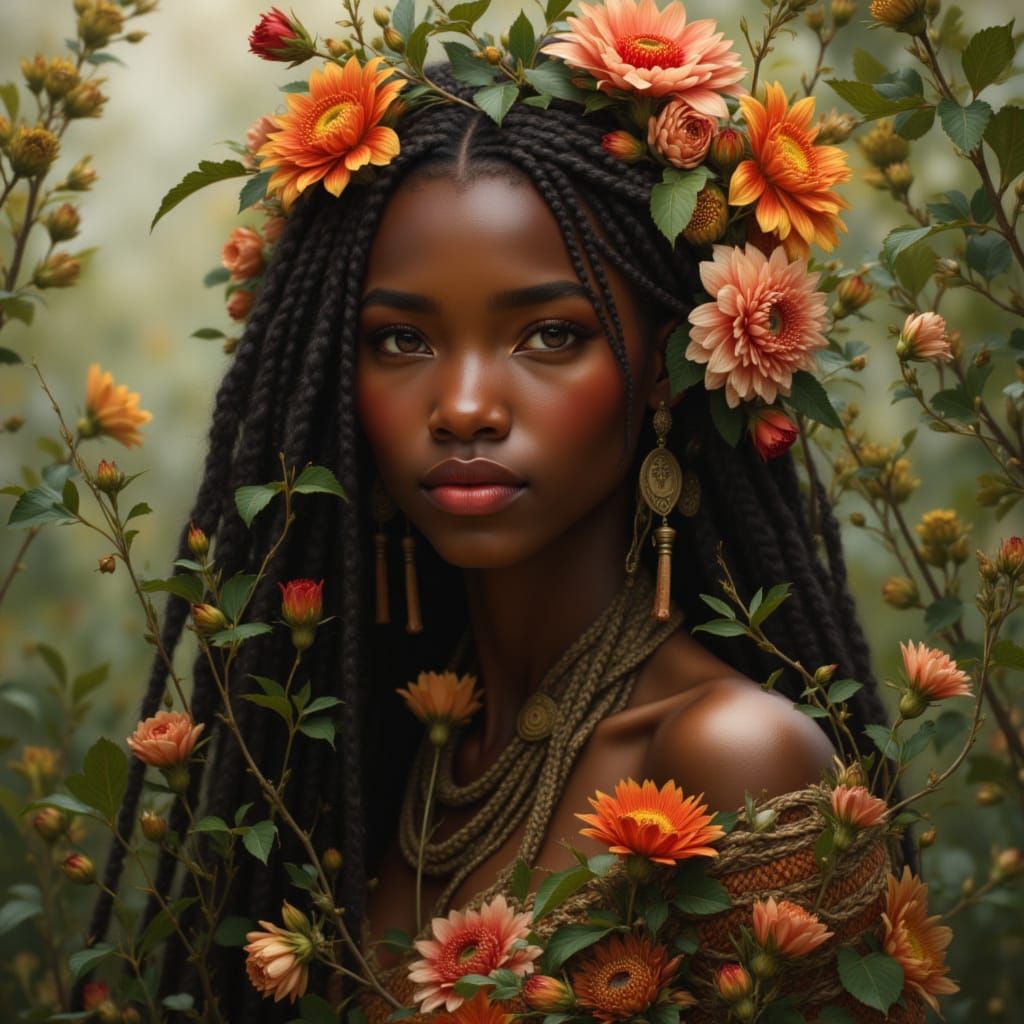 African Earth Goddess in Enchanted Forest