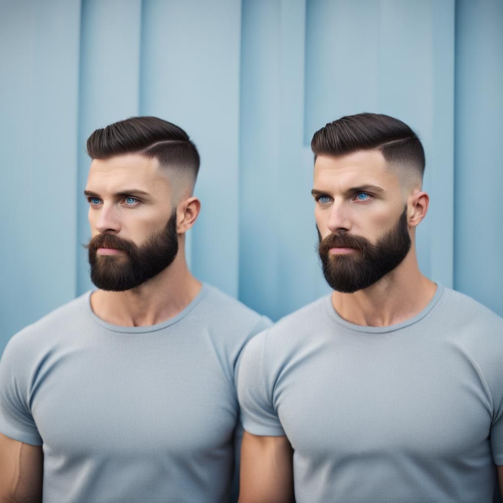 Identical Twins Portrait: Short Beards and Fade Haircuts