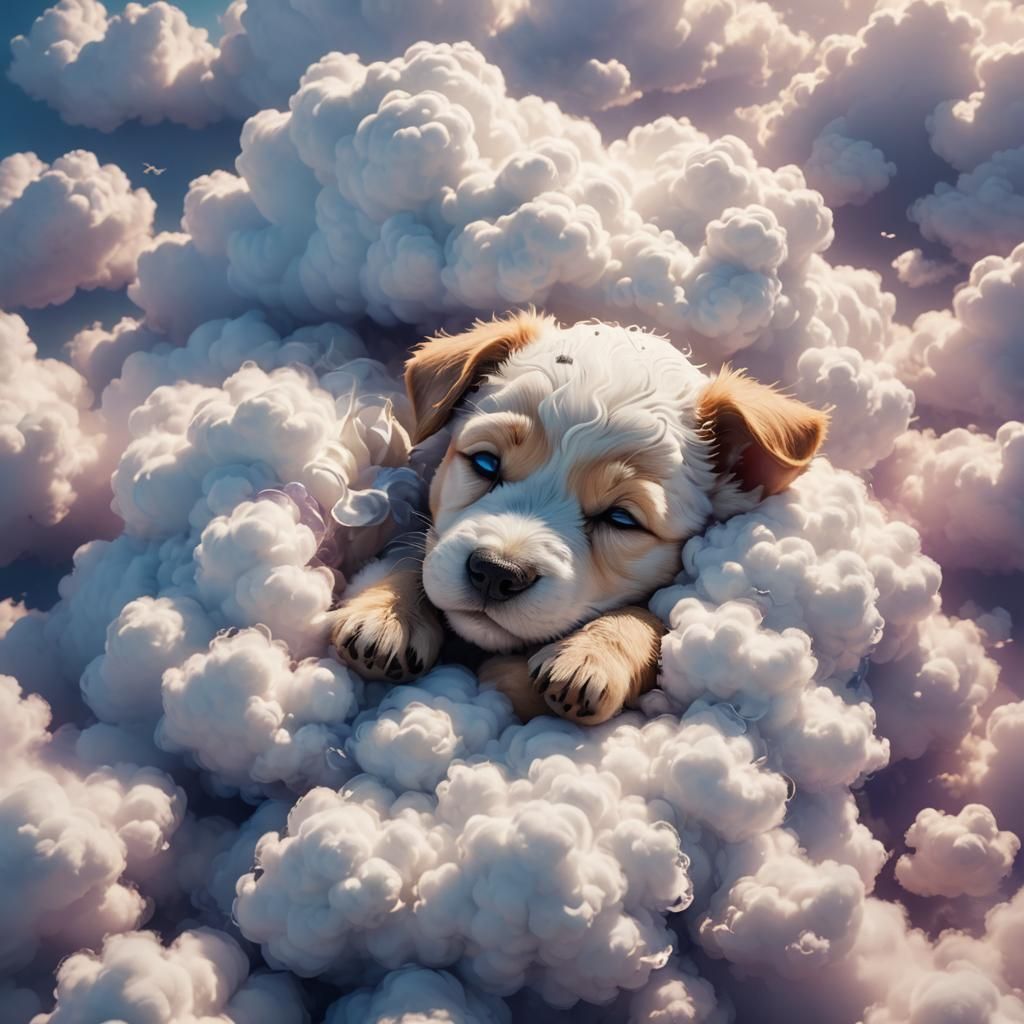 Puppy Dreams on a Cloud: Digital Fantasy Art