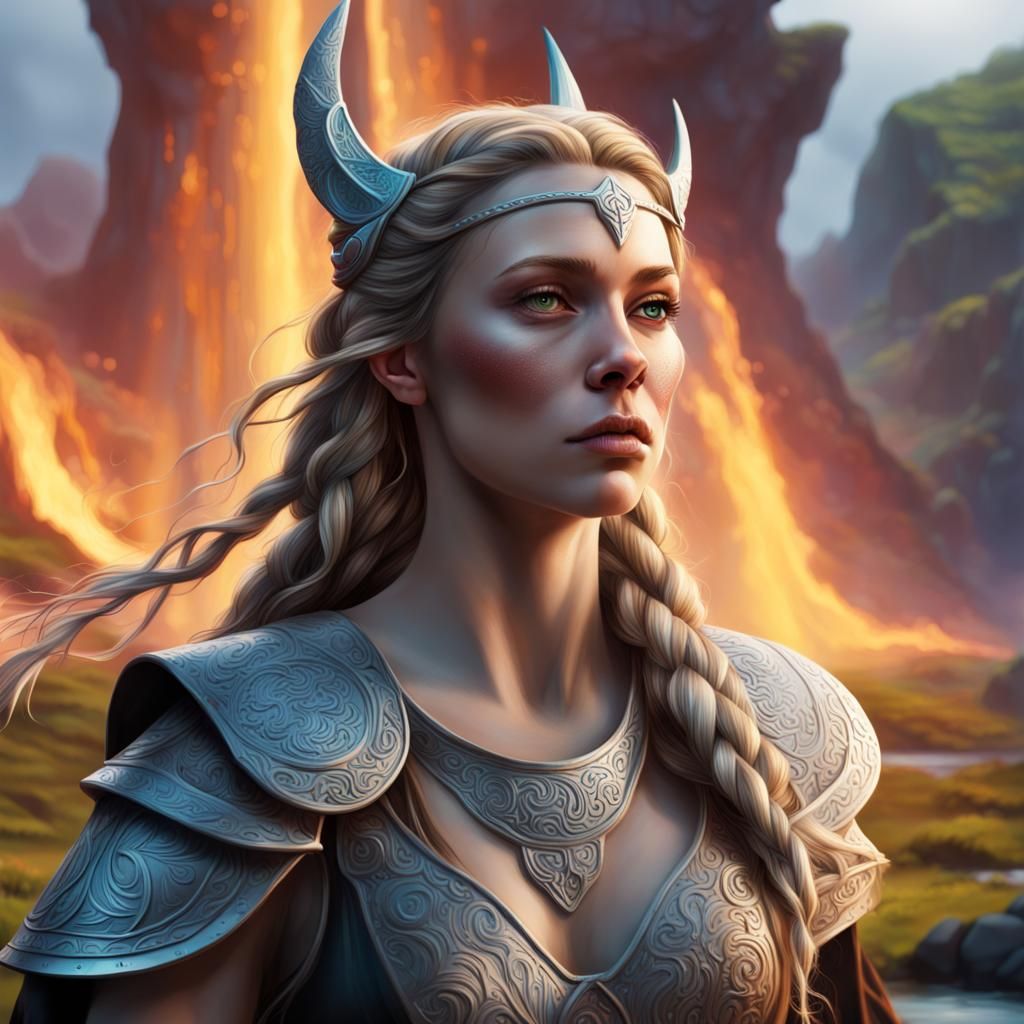 Norse Goddess in Hyperrealistic Splash Art