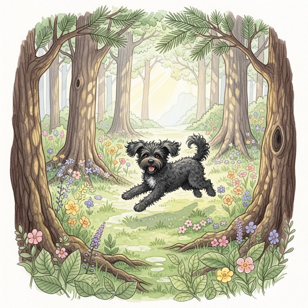 Playful Patterpoo in Enchanted Watercolor Forest