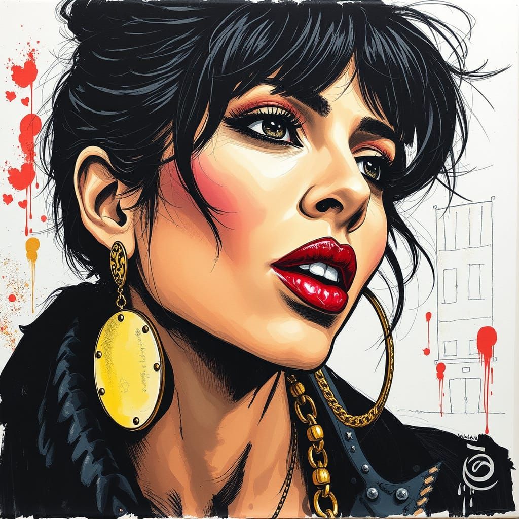 Amy Winehouse Portrait in Vibrant Street Art Style