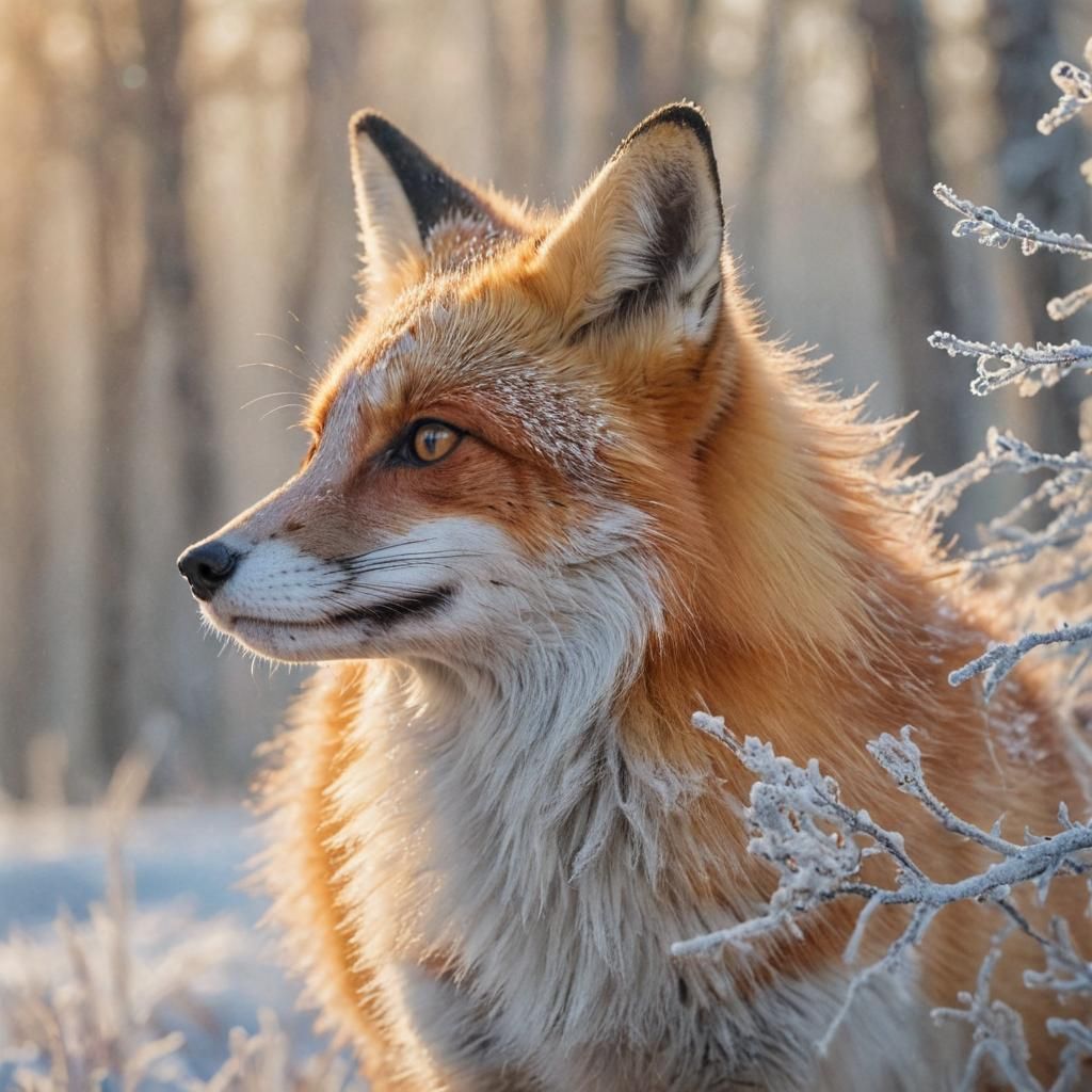 Red Fox Portrait in Winter Surrealism Watercolor
