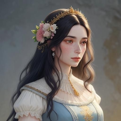 Freckled Queen Goddess Portrait in Oil Painting Style