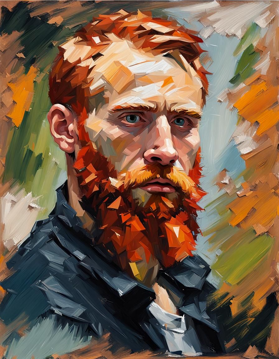 Expressionistic Impasto Portrait of Ginger-Bearded Man