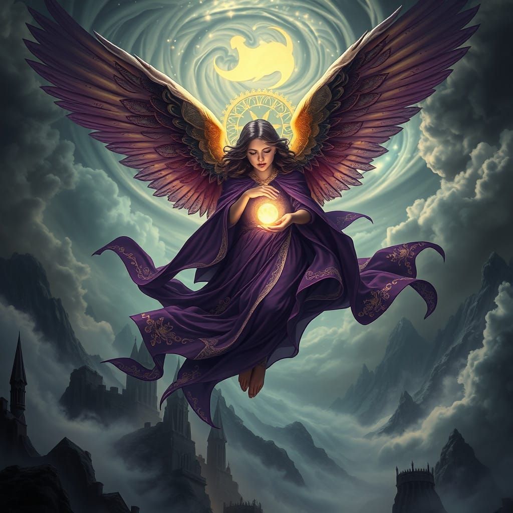 Ethereal Guardian Angel Descends from Dark Vortex to Save To...