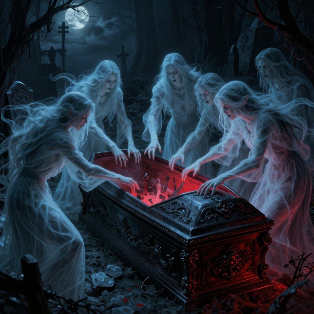Spectral Souls Contain Dracula in Gothic Graveyard