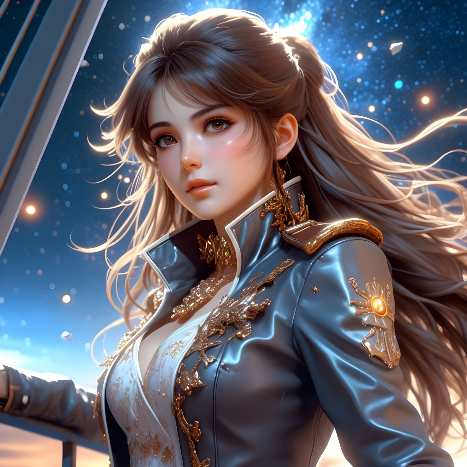 Anime-Inspired Space Pirate Captain in Nebula