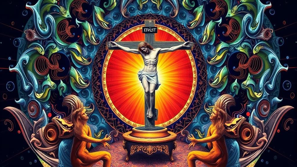 Surreal Fantasy Scene with Abstract Fractal Elements