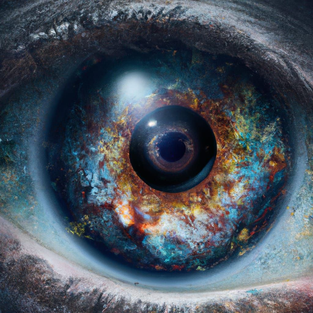 Eye Reflecting Starry Galaxy in Holographic Style