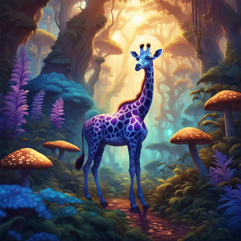 Lush Forest Giraffe in Fantasy Concept Art Style