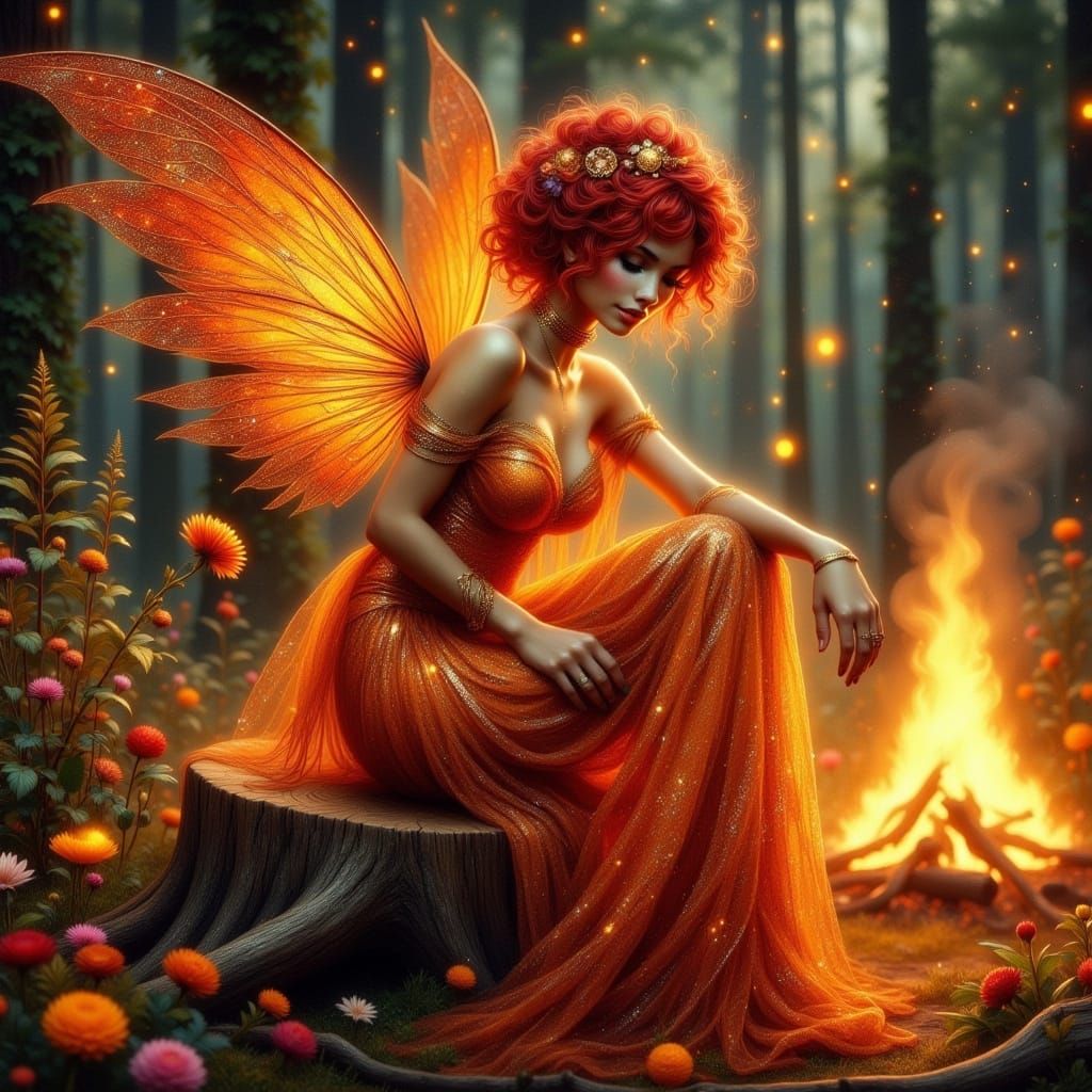 Luminous Fire Fairy with Iridescent Wings