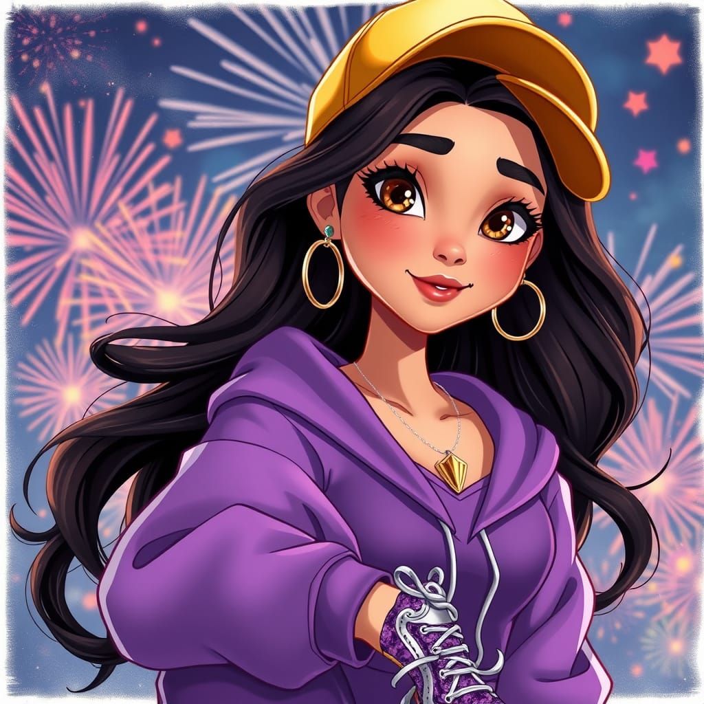 A Dissney Pixar-style illustration of a young woman,  She ha...