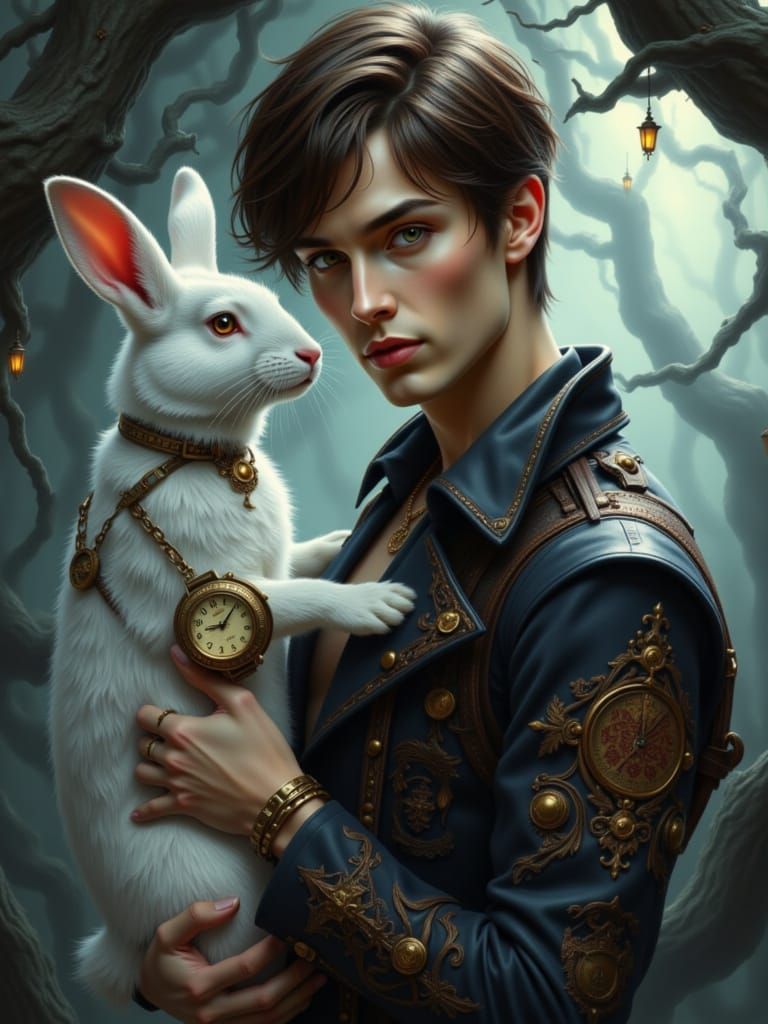 Man with White Rabbit, Alice in Wonderland Tattoo