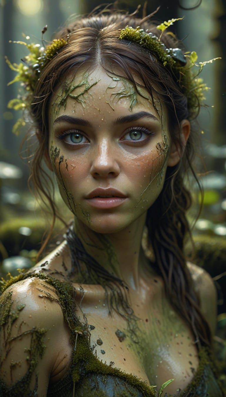 Swamp Fairy Emerges from Murky Bog: Digital Painting