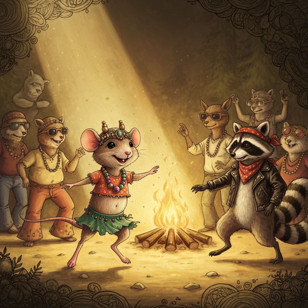 Whimsical Hippy Animals Dance at Forest Festival