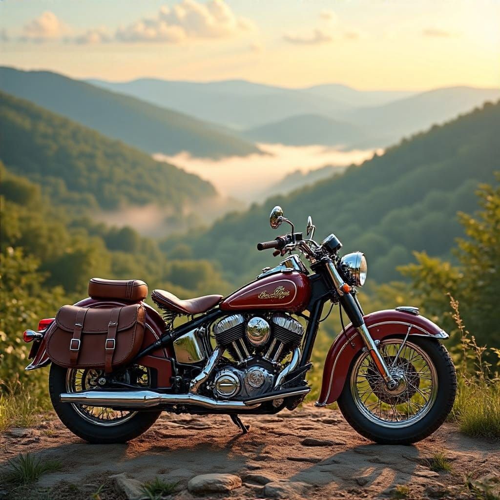 Vintage Indian Scout Motorcycle on Ozark Cliff